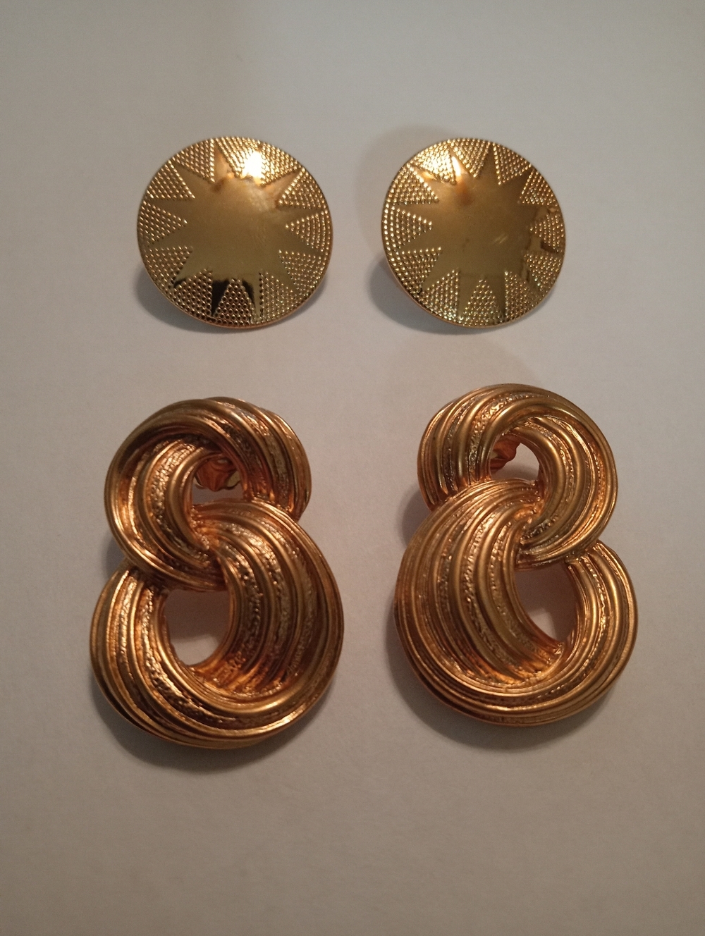#1176.  2 Piece Gold Toned Earring Bundle, With Post Backs.